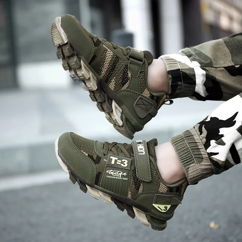 Детская обувь детские кроссовки Весенняя камуфляжная дышащая сетчатая вязаная