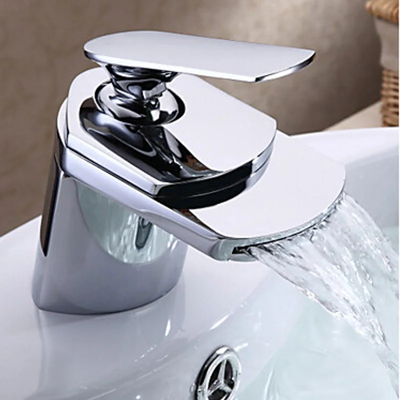 

Cold And Hot Water Mixer Tap Chrome Single Handle Bathroom Basin Faucet Waterfall Bathroom Tap Sinks Washbasin