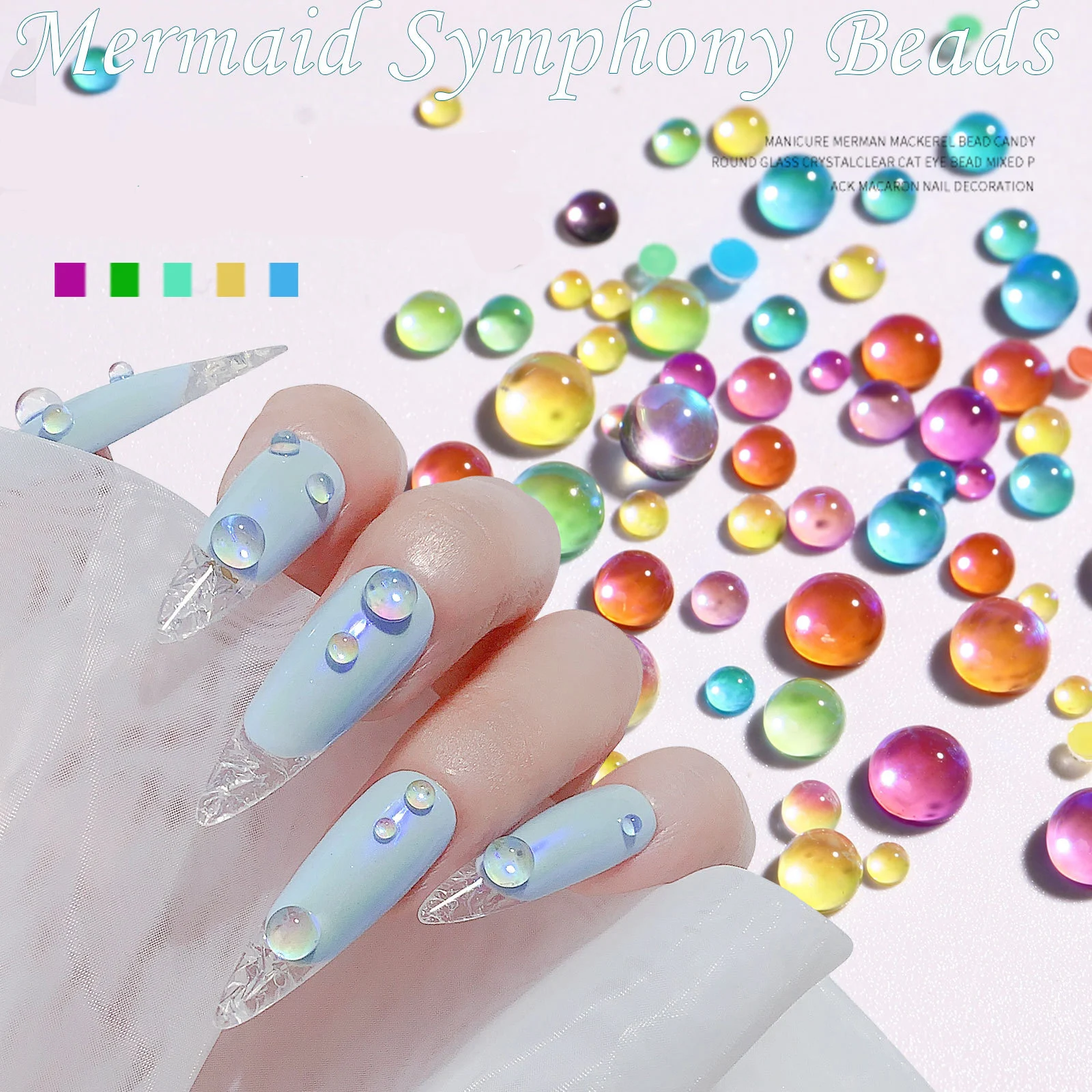 

300 Pcs New Mermaid Illusion Pearl Aurora Transparent Micro Diamond Flash Crystal Beads Mixed Nail Decoration Diy Nail Jewelry