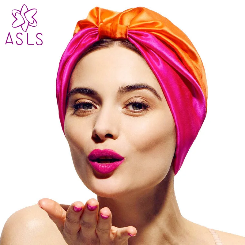 Двухслойная эластичная цветная удлиненная шапка из искусственного шелка Ночная