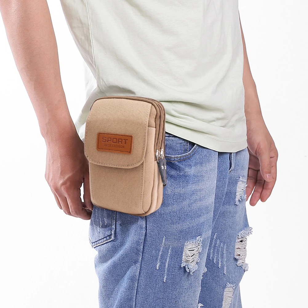 

Mobile Phone Waist Bag Men Canvas Fanny Multi-function Middle Aged Elderly Zipper Mobile Phone Pocket Casual Belt Bum Pouch