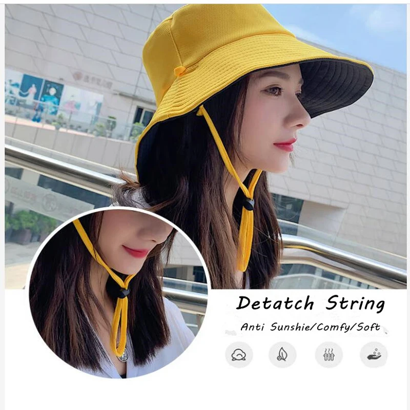 Women Buckle Hat Ladies 2020 Anti-UV Foldable Summer String Sun Hats Panama Wide Brim Beach Girls Purple Beige Cap | Аксессуары для