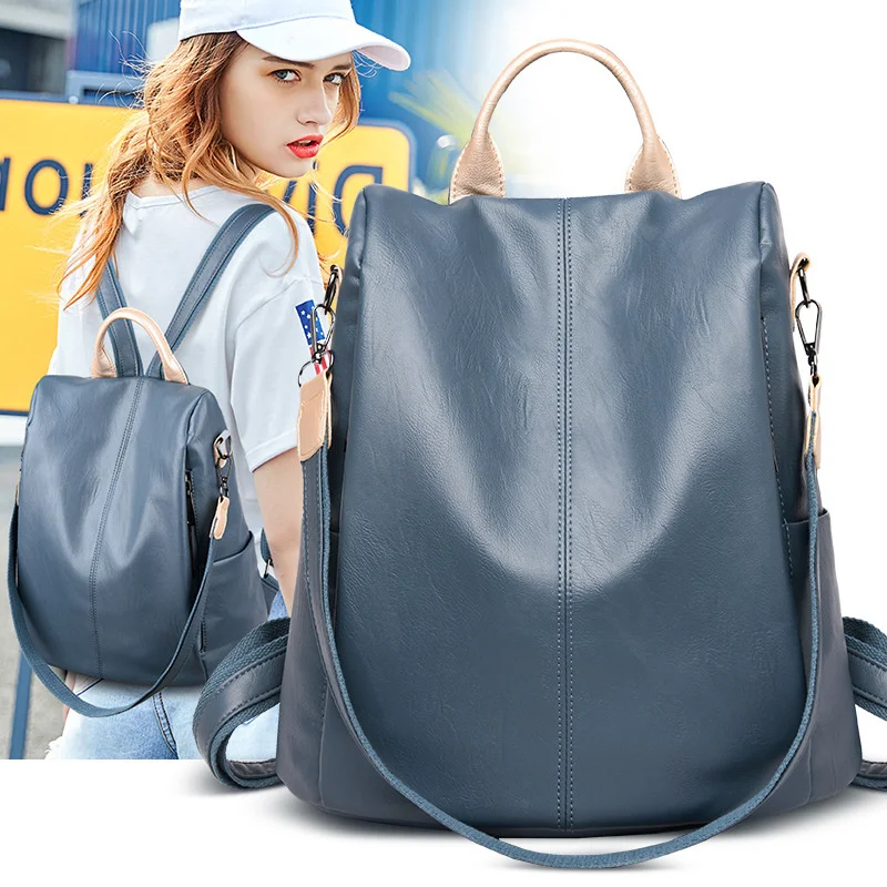 

Sales of Double Shoulder Bag Women 2021 New Korean Fashion Soft Leather Anti-theft Bag Large Capacity Dual-purpose Versatile