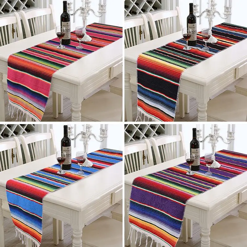

Rainbow Table Runner Stripe Table Runners with Tassel Mexican Tablecloth for Wedding Party Cotton Tablecloth Flag 34x212cm