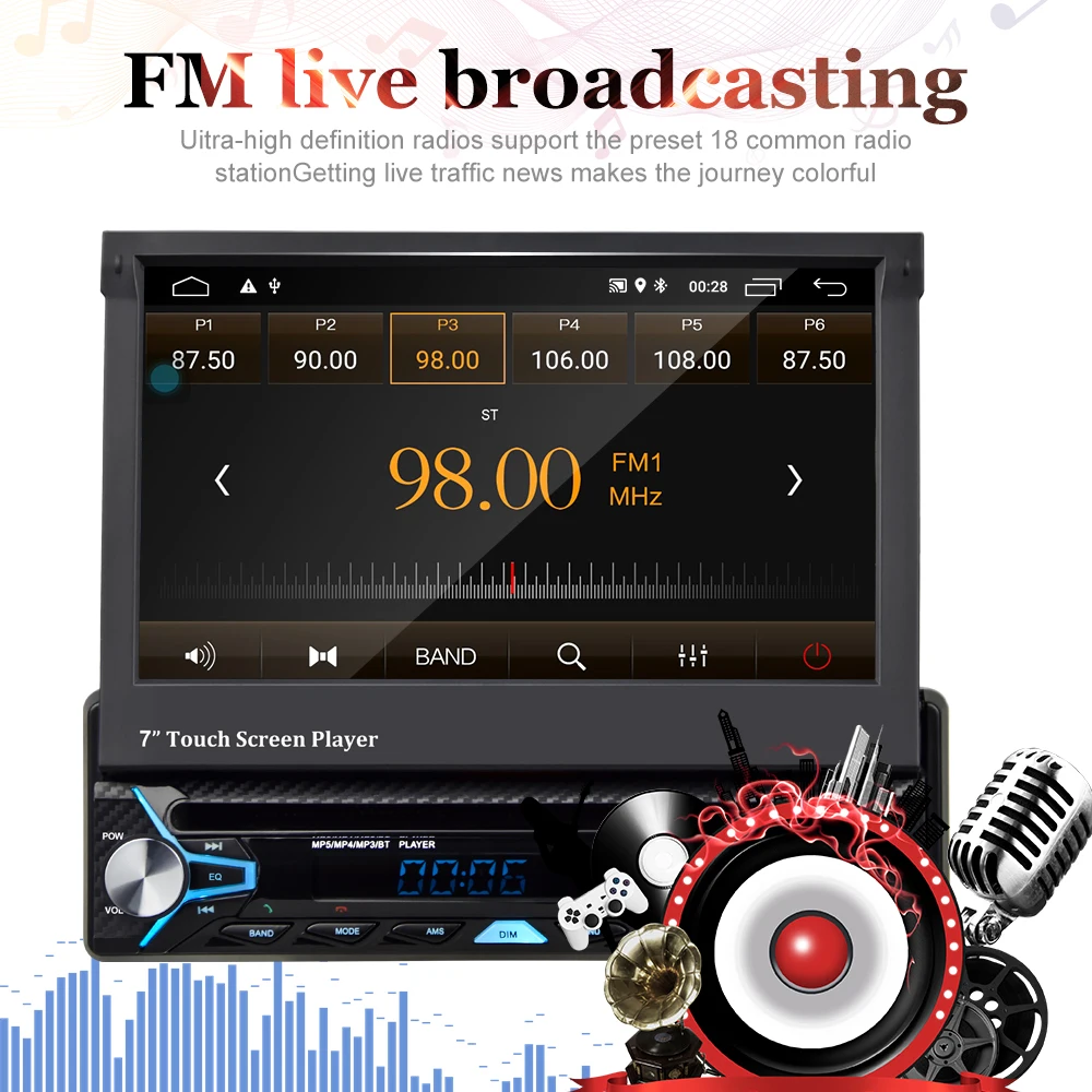 Автомагнитола Podofo 1 din 7 &quot Android стерео радио GPS навигация выдвижной сенсорный