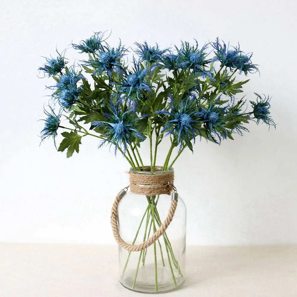 

Artificial Eryngium Thistles Bunch Simulation Flowers Plants 3-Fork Wedding Party DIY Craft Bouquet Centerpieces Light Blue 1PC