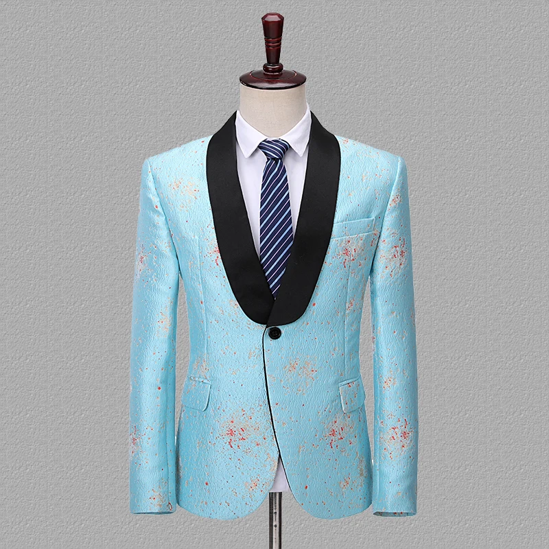 Шаль лацкан Мужские жаккардовые Блейзер Детская куртка небесно-синий и красный