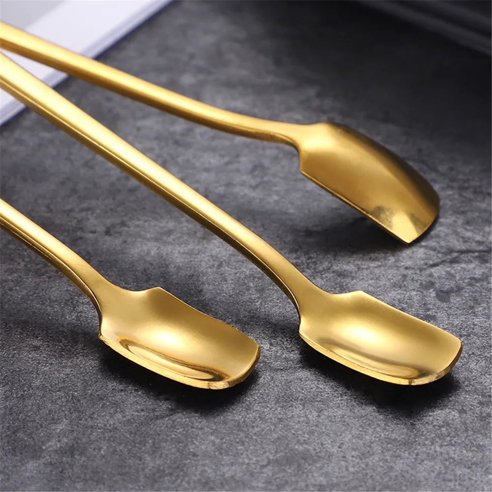 Новинка 5 шт. Нержавеющая сталь Кофе ложки с длинной ручкой золото совки десерт