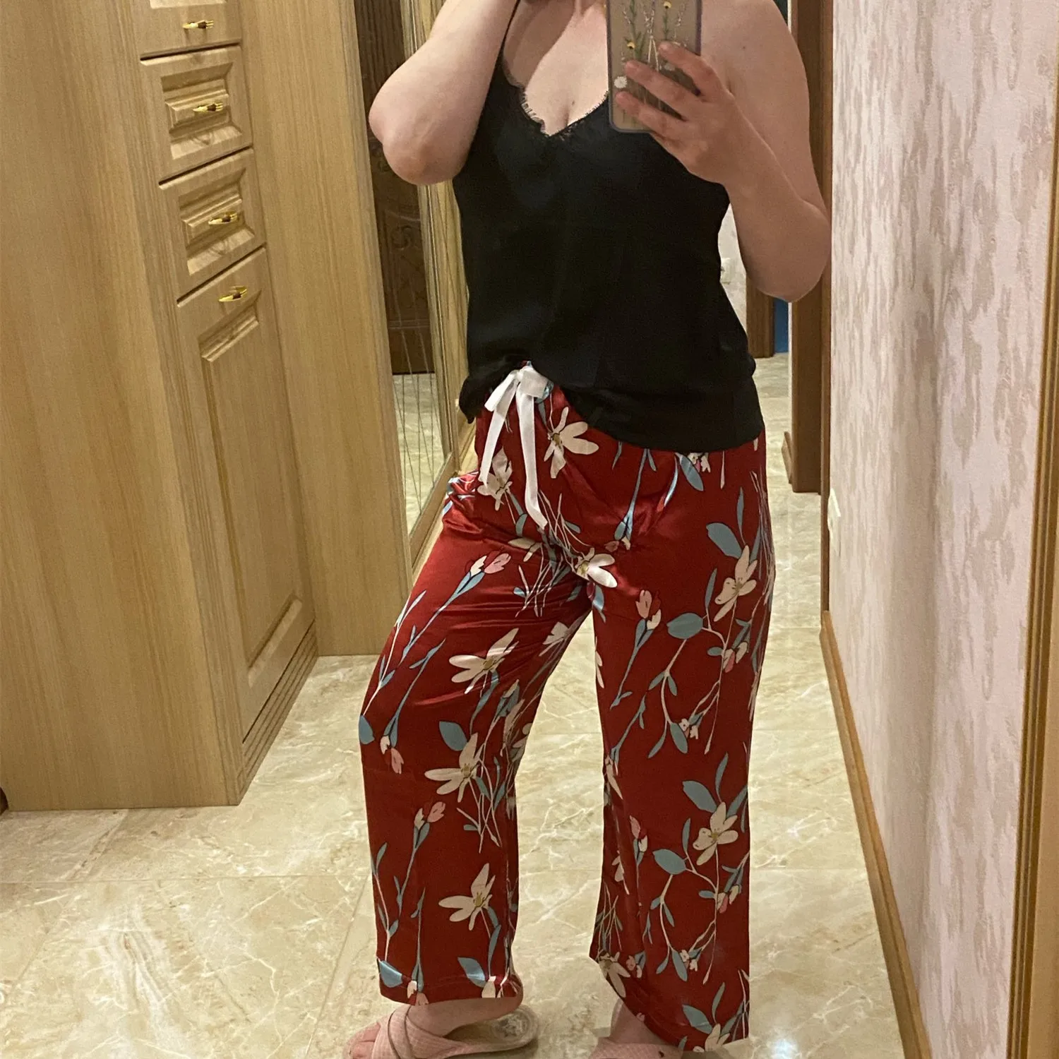 Sleepwear Women's Stay At Home Clothes for Women Set Pajamas Sexy Red Print Home Outfit Sleepwear Panties T-Shirt and Pants