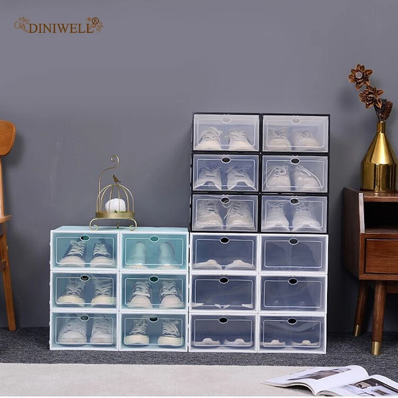 6 шт./компл. складной прозрачный ящик для хранения обуви Пластиковый