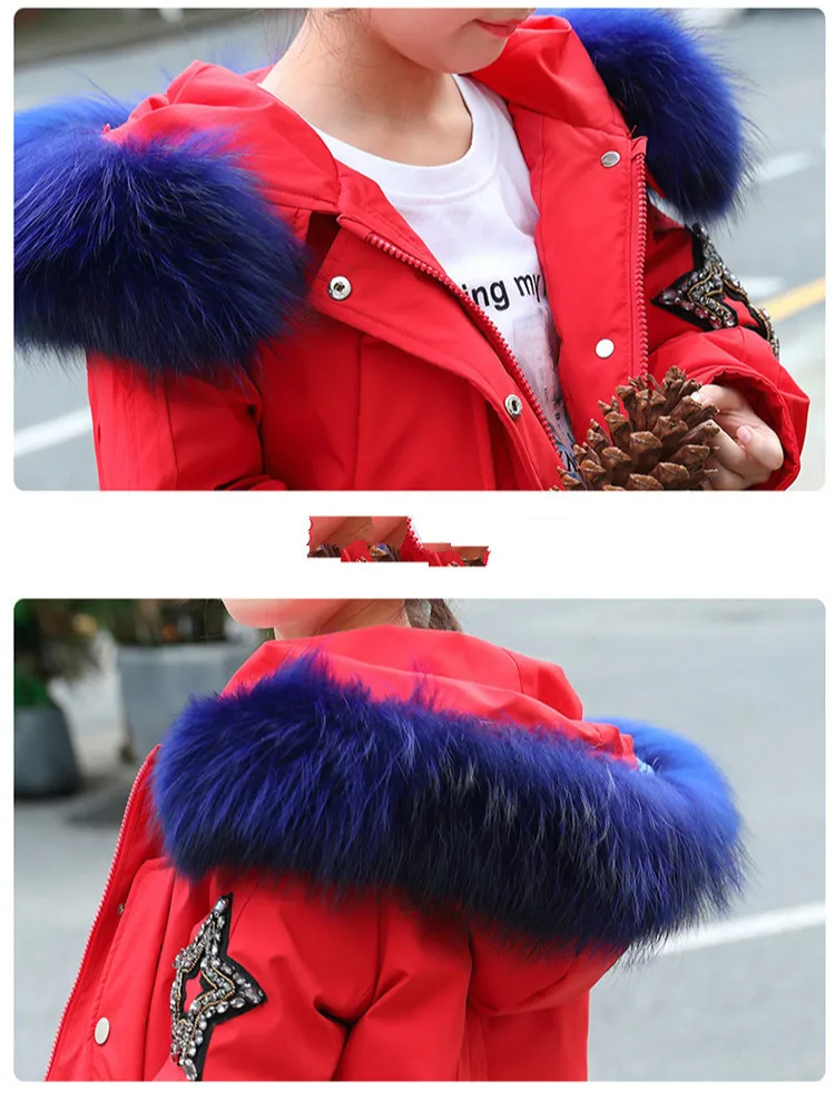 Зимняя куртка-пуховик для девочек парка с настоящим мехом капюшоном российское