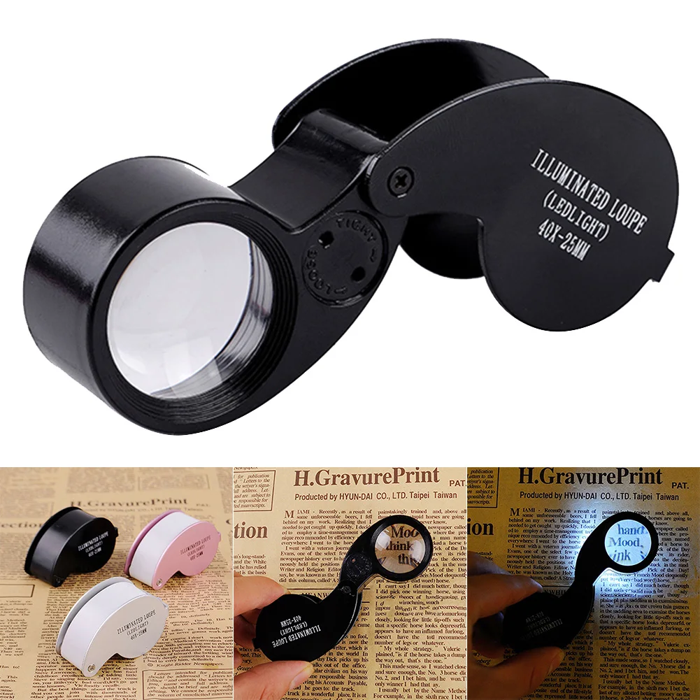

Hot 40X Magnifying Loupe Jewelry Eye Glass Foldable Magnifier with LED Light ED889