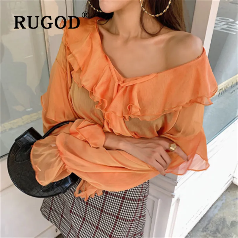 Женская блузка с v образным вырезом RUGOD элегантная оранжевая в Корейском стиле
