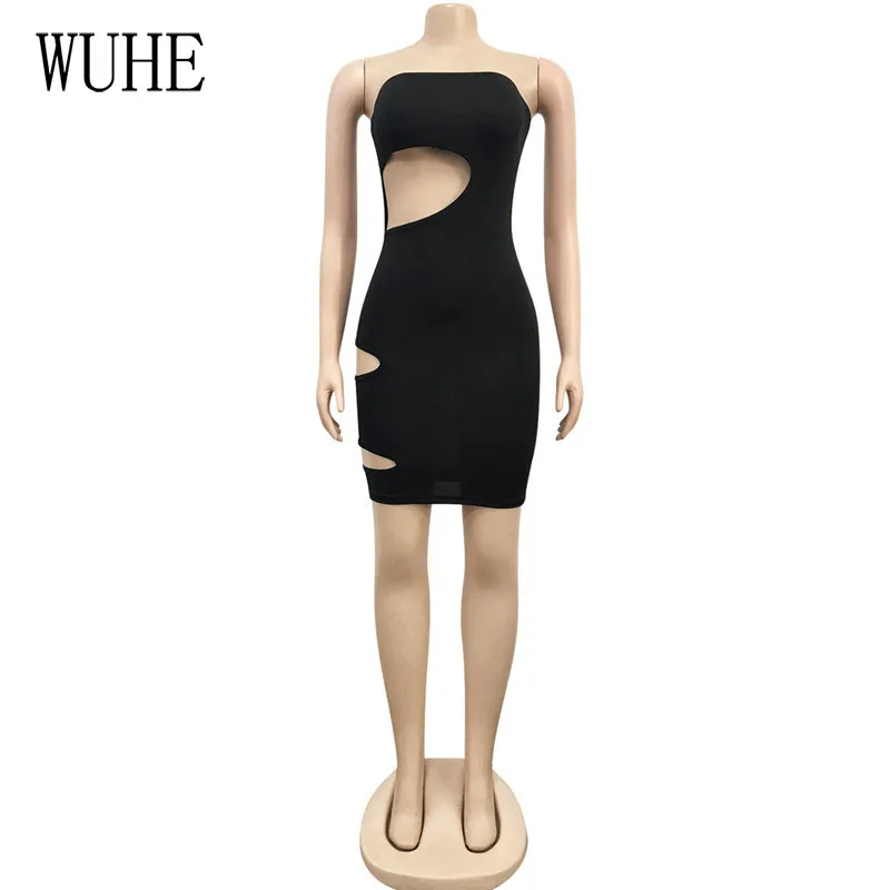

KEXU Breast Wrap Hollow Out Mini Bodycon Package Hip Skinny Sleeveless Off Shoulder Elegant Women Nightclub Party Casual Dresses
