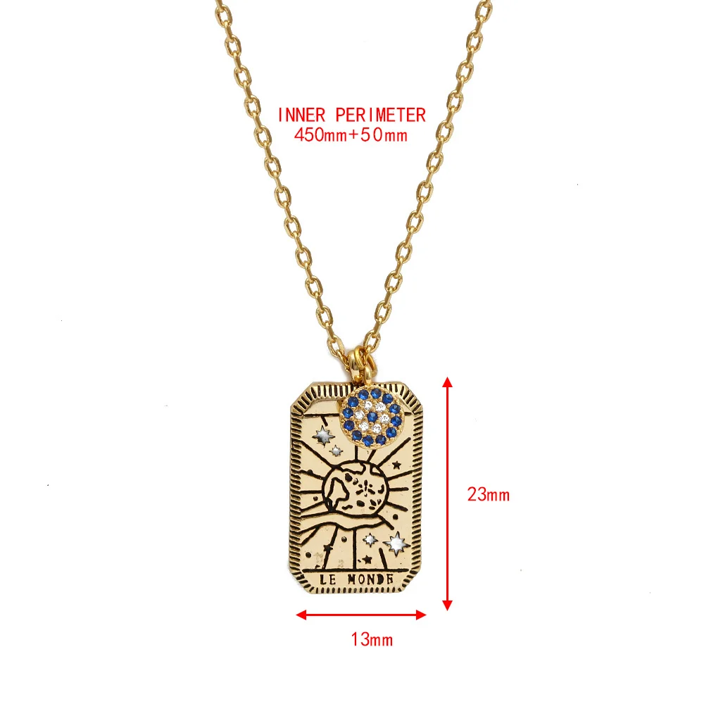 

Lucky Eye Blue Turkish Evil Eye Tarot Cards Pendant Necklace Gold Color Long Chain Vintage Necklace for Women Men Jewelry BE258