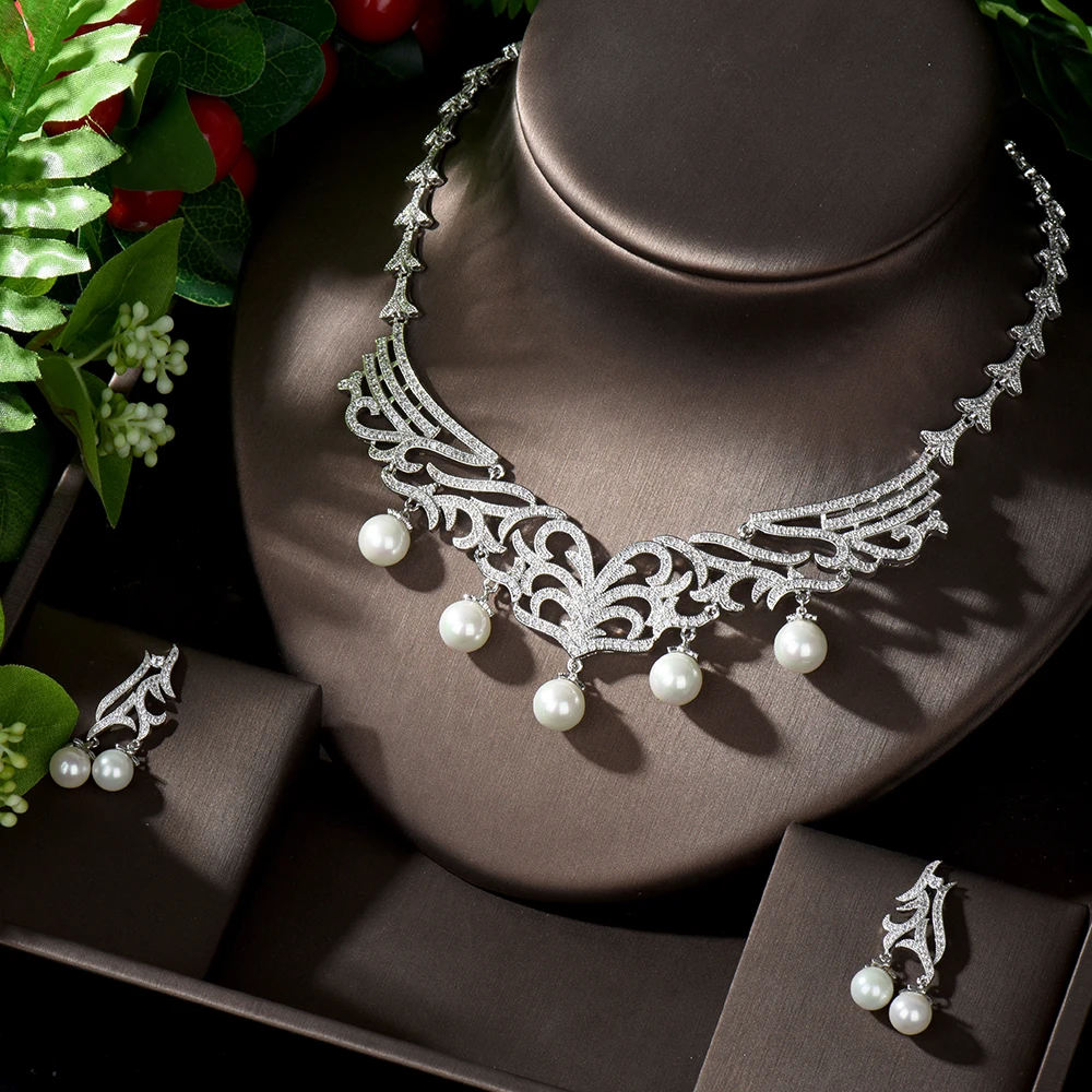 Hibrid великолепное свадебное жемчужное ожерелье с кубическим цирконием AAA серьги