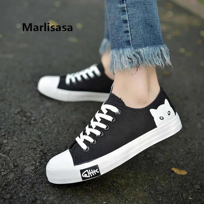 

Marlisasa Women Cute Sweet Spring Lace Up Flat Platform Shoes Teenager Casual Black Canvas Shoes Female White Lace Up Shoes H768