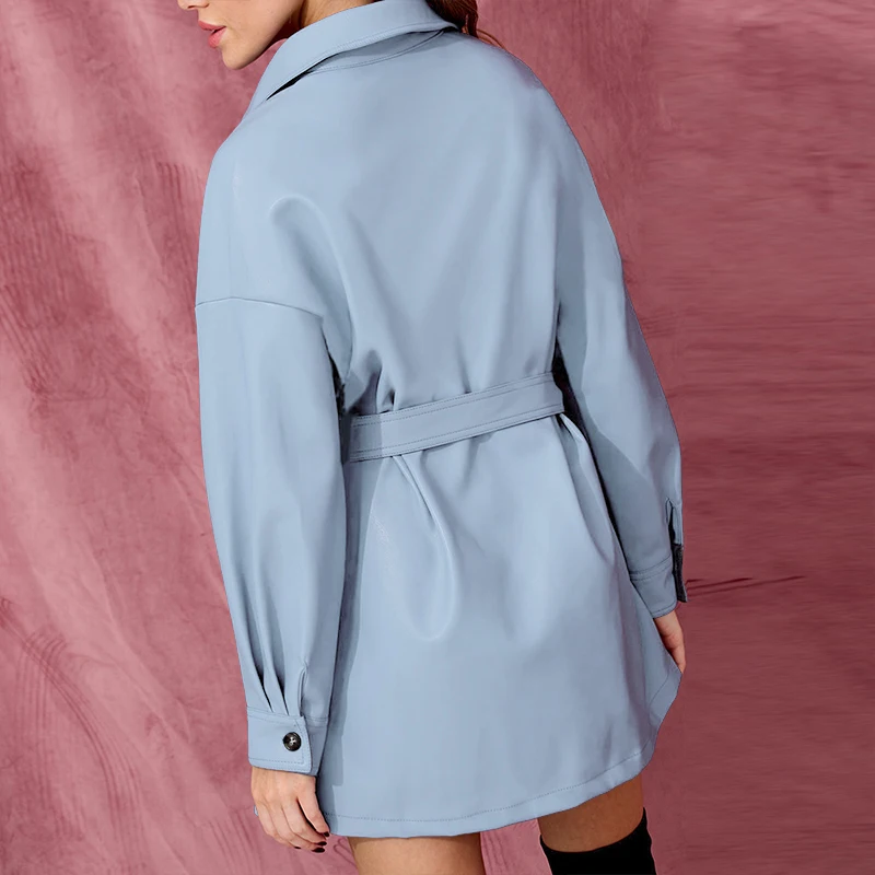 Женское мини платье с поясом Future Time синее уличное из искусственной кожи одной