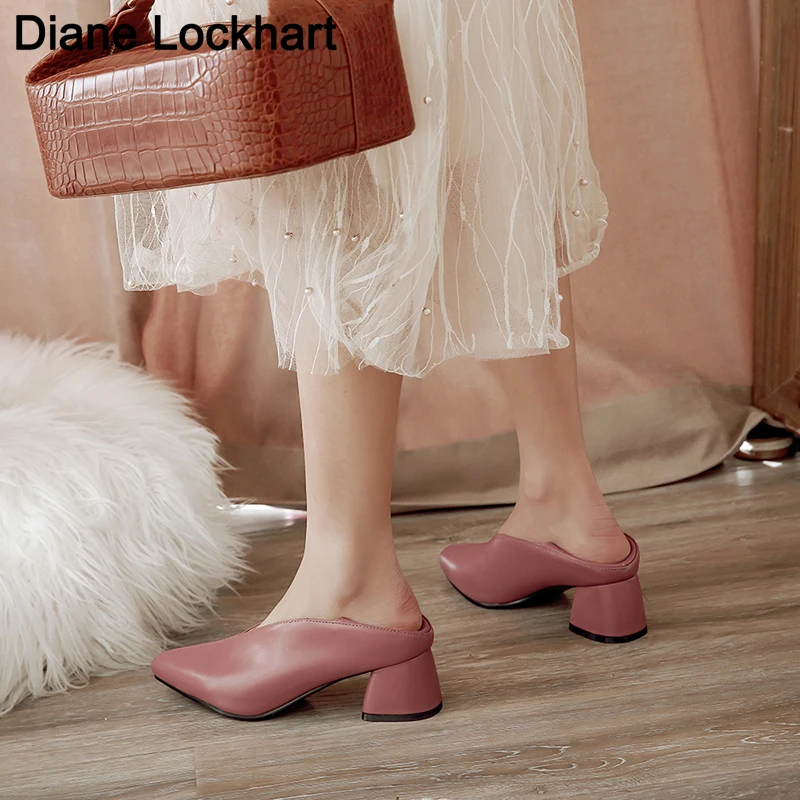 

Женские туфли-лодочки без задника, Повседневные Классические туфли из искусственной кожи на высоком устойчивом каблуке, с острым носком, ра...