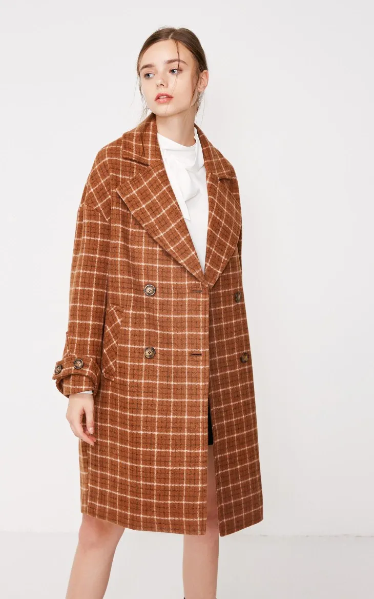 Vero Moda зимнее клетчатое длинное шерстяное пальто с лацканами | 318327551