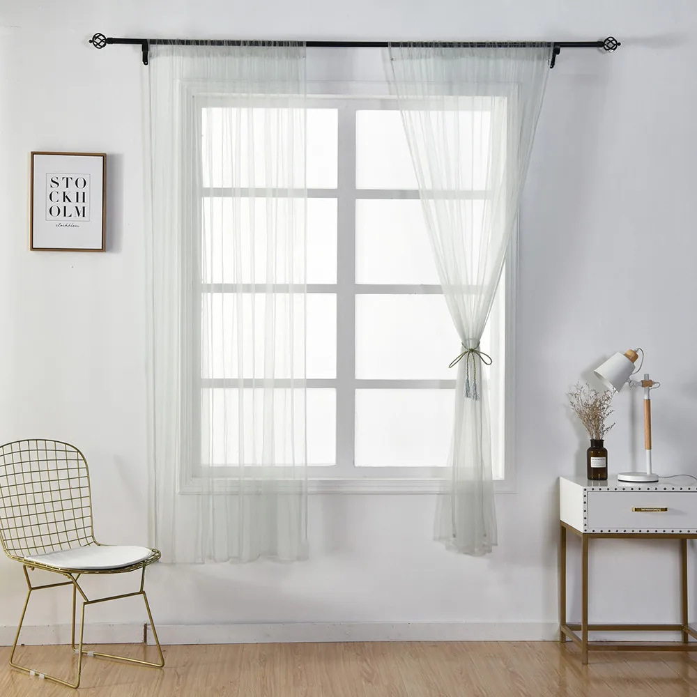 Прозрачная занавеска из тюля драпировка для окон 1 панель ткань Базовый стиль