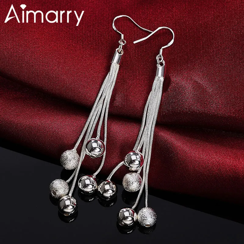 

Aimarry 925 Sterling Silver Five-Line Smooth Frosted Bead Earrings For Women Charm Party Christmas Gifts Wedding Fashion Jewelry