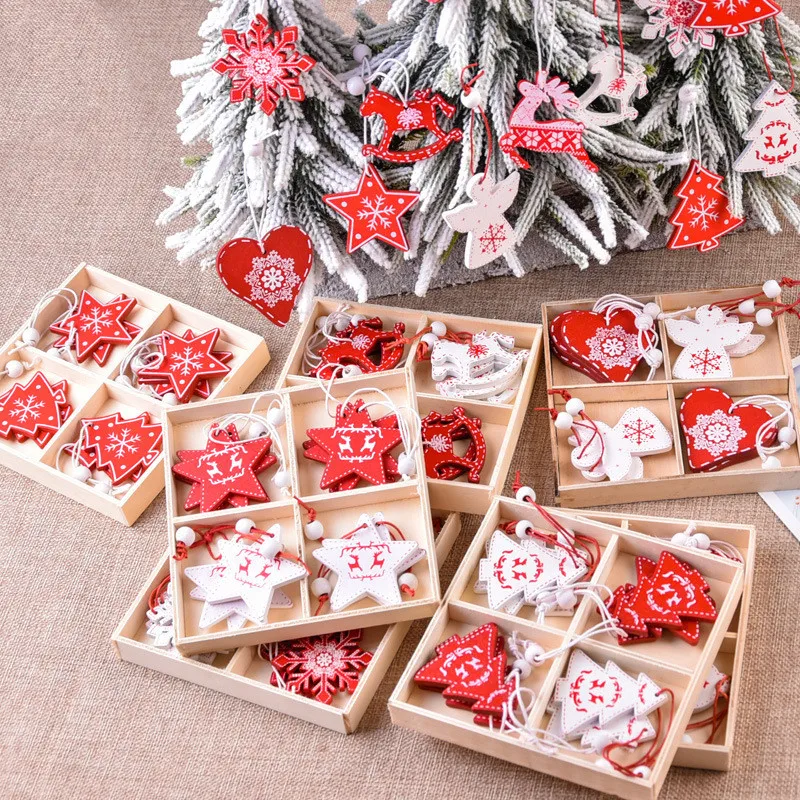 

12pcs Christmas Tree Decorations DIY Wooden Pendant Snow Elk Xmas Decoration Christmas Home New Year Decoration Navidad Noel