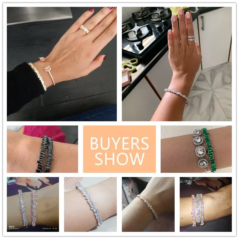 ZAKOL Модный черный браслет с кубическим цирконием трендовый манжетами для женщин