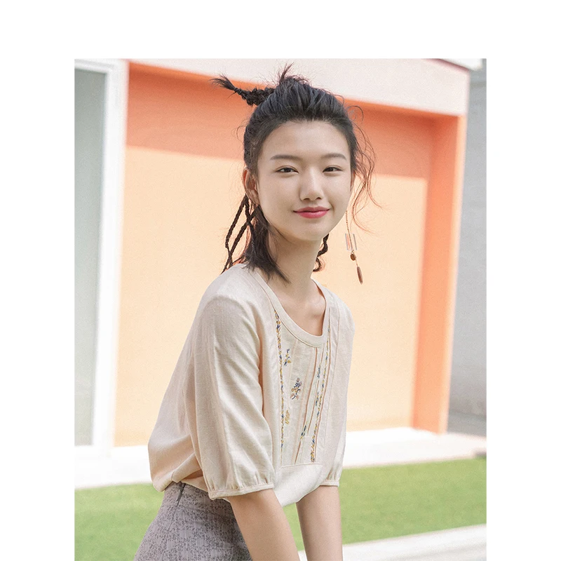 INMAN летняя льняная хлопковая рубашка с цветочным рисунком Женская милая