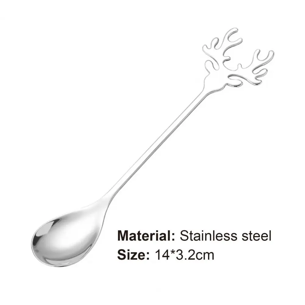 

Antler Shape Stainless Steel Mirror Polish Tea Coffee Ice Cream Spoon Teaspoon Tableware Home Kitchen Office Bar Party