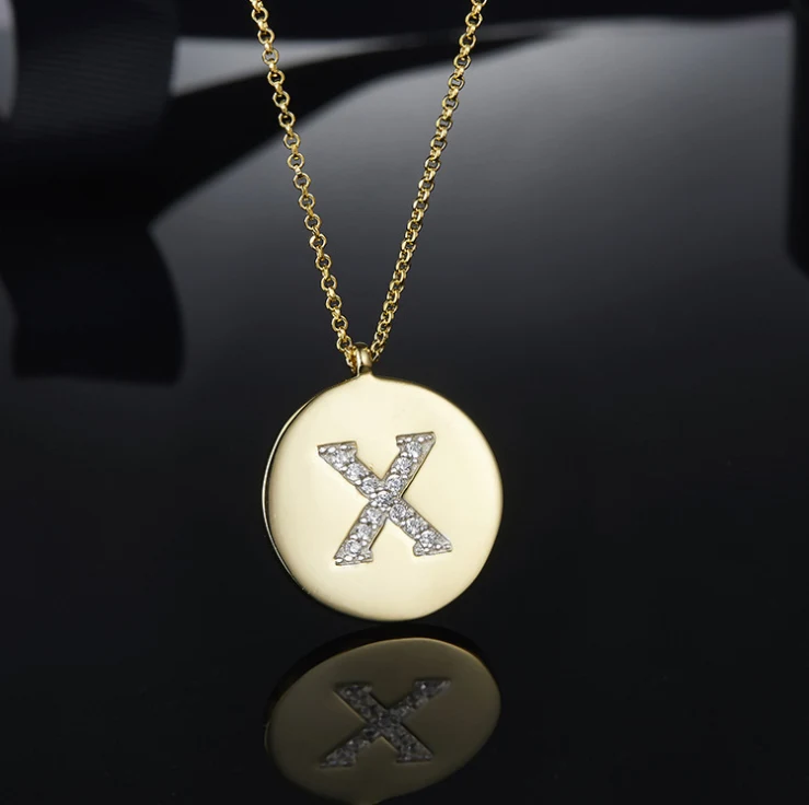 Letter X KALETINE 925 пробы Серебряное ожерелье с маленькими буквами для женщин/девушек Начальная подвеска золотой цвет тонкая цепочка английские буквы ювелирные изделия - Окраска металла: Letter X