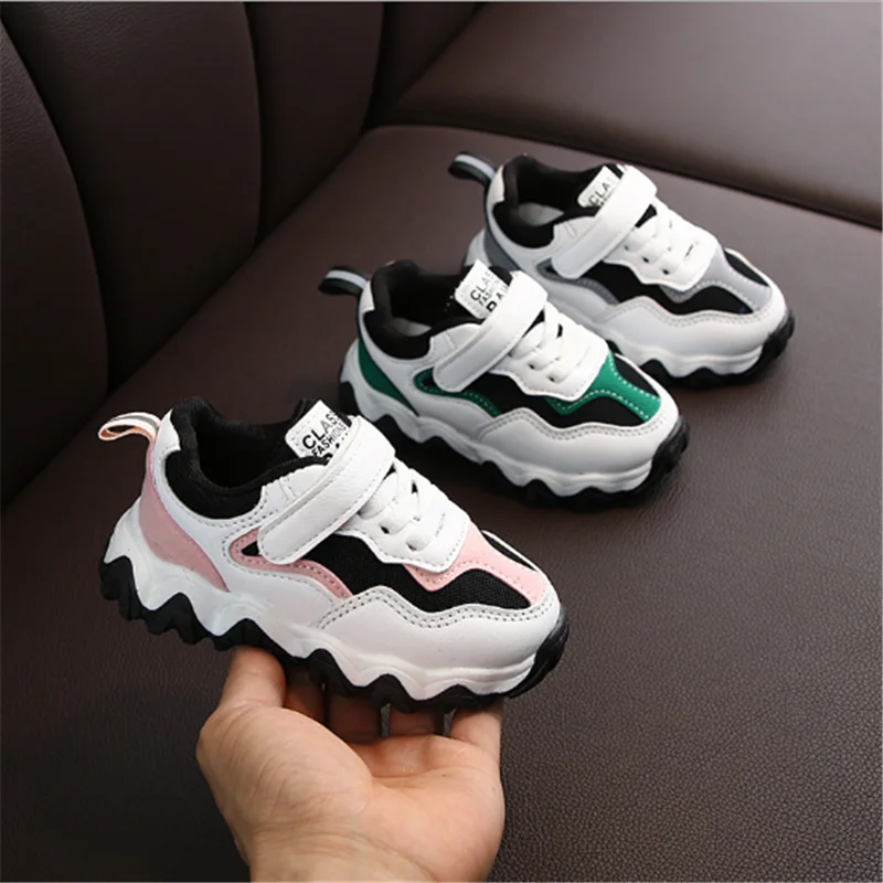 

Autumn 2020 New Children's Sports Shoes Leather Girls Wave Bottom Fashion Boys Travel Shoes Breathable Baby Sneakers