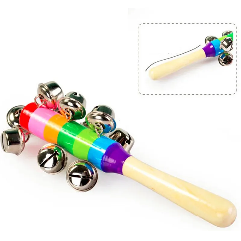 

200pcs Baby Rainbow Toy Kid Pram Crib Handle Wooden Activity Bell Stick Shaker Rattle 18 cm Party Favors Gifts for Children