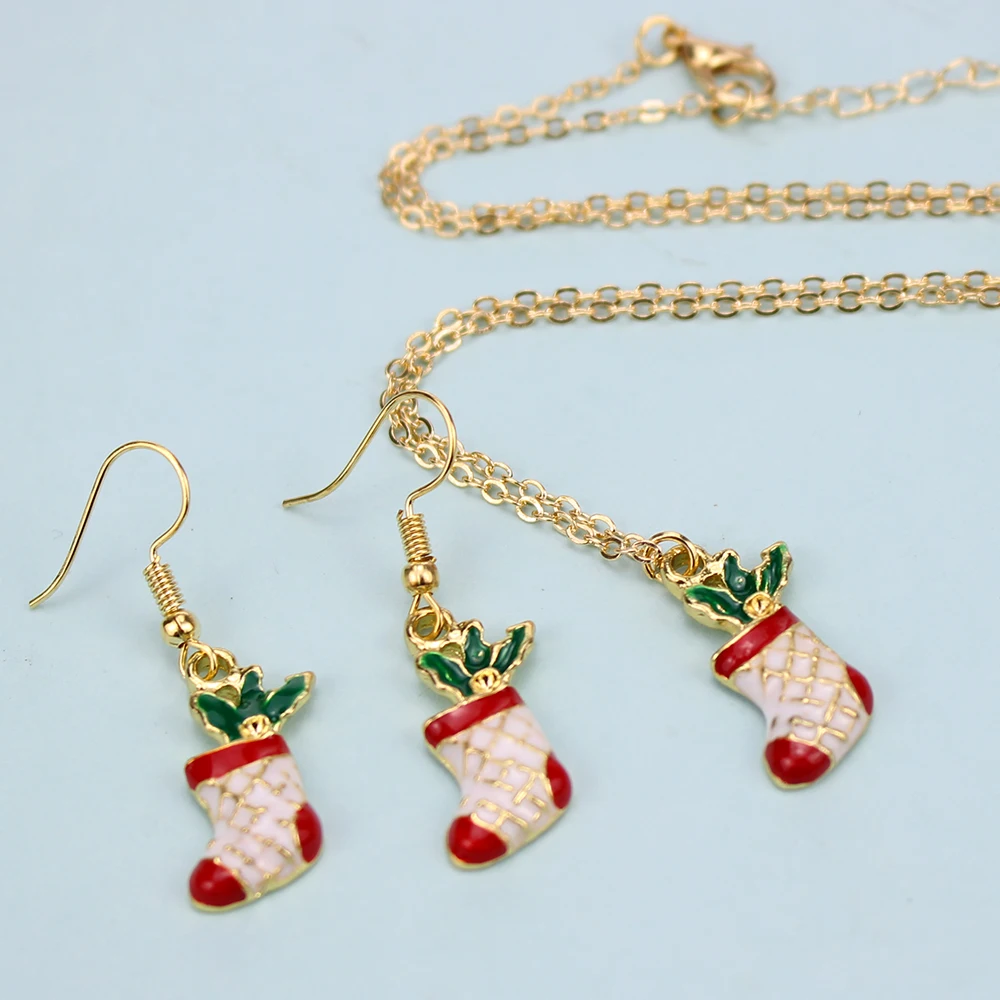 Europe and the United States fashion Christmas series jewelry drops oil socks simple wild earrings necklace set women | Украшения и