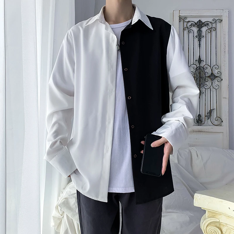 

Summer Black White Fashion Men's Clothing Sweatshirts Men's Long Sleeve Button Shirts Top
