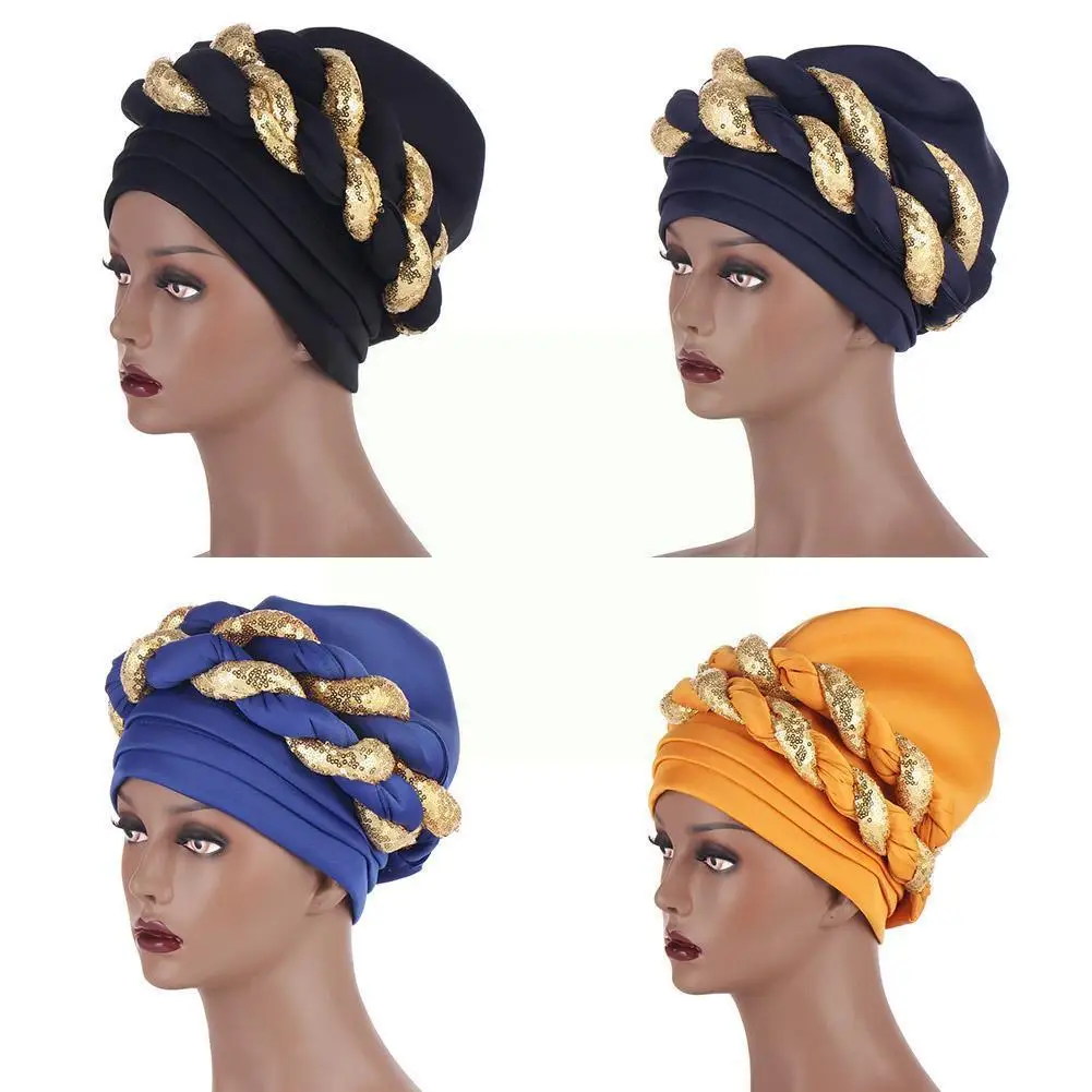 

Fashion Space Layer Turban Hat Wear Soft-touching Women Sequins Elements Twist Cap For Muslim Daily Life Lady Wra F3z9