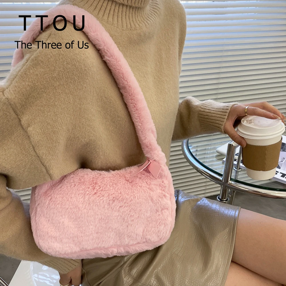 

Soft Female Faux Fur Ladies Plush Underarm Shoulder Bag Casual Warm Winter Fashion Handbag Female Brand Simple Portable Purse