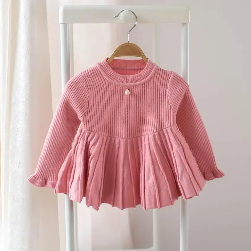 Трикотажное платье свитер для девочек осенне зимняя красная рубашка младенцев и