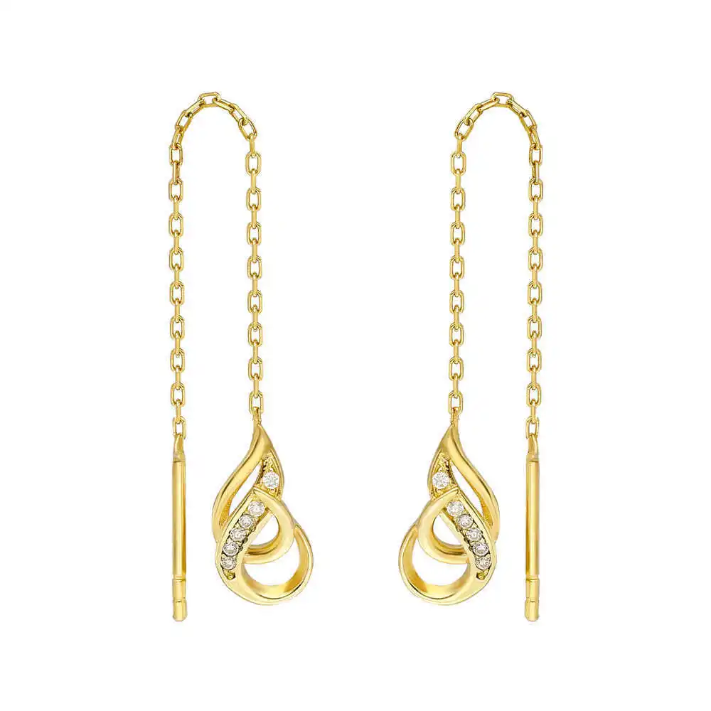 

Zircon Stone Hooking Design Gold Color 925 Sterling Silver Dangle Earrings
