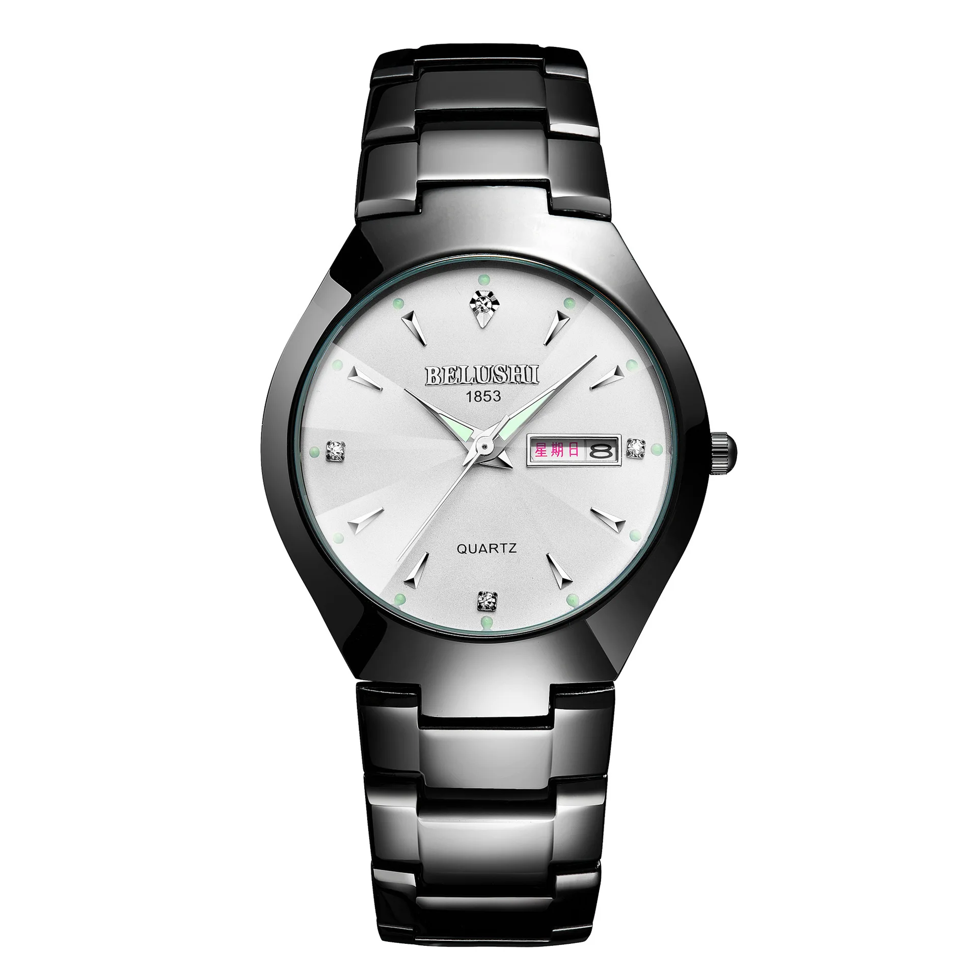 

Mr Luo Shi/BELUSHI black steel belt hook double calendar luminous blue light waterproof couple watches