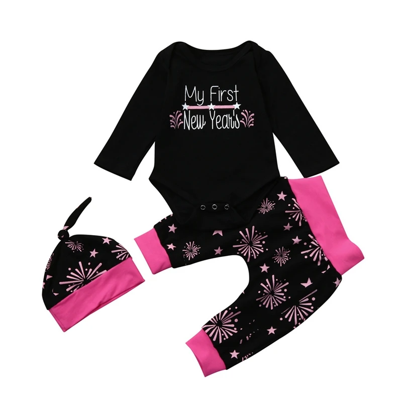 Новогодняя одежда 2020 наряды боди с надписью для маленьких девочек штаны и шапка