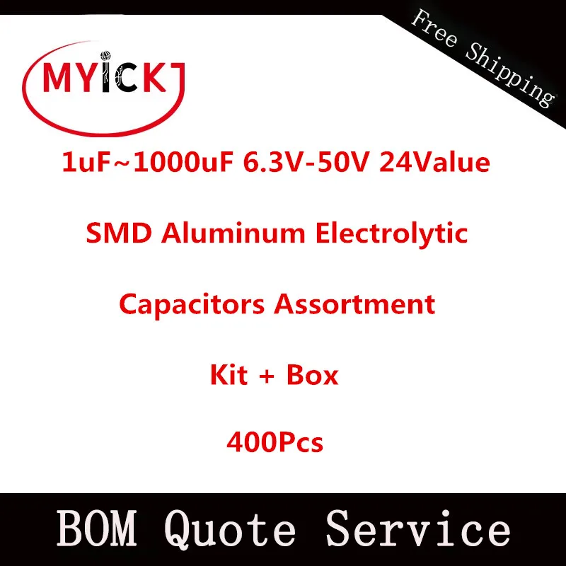 400Pcs 1uF~1000uF 6.3V-50V 24Value SMD Aluminum Electrolytic Capacitors Assortment Kit + Box | Освещение