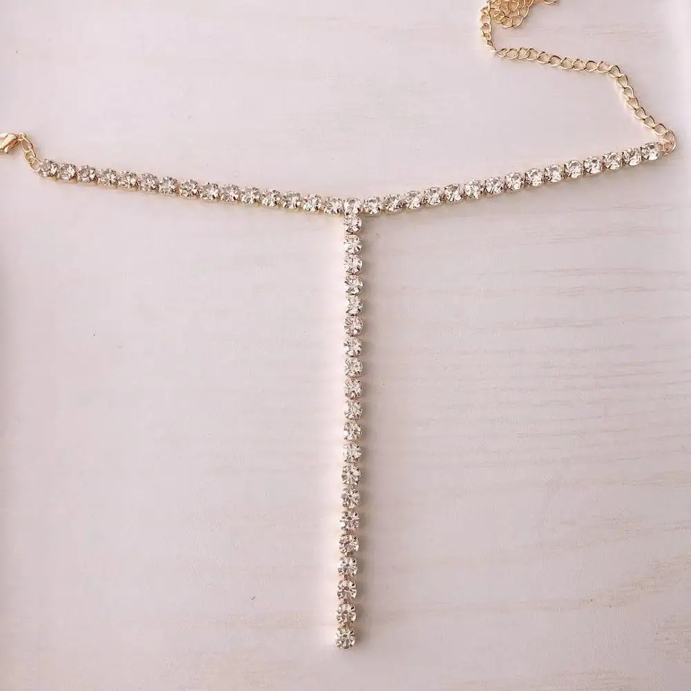 lFashion women's shining Rhinestone long Tassel Necklace luxury crystal neckline simple necklace jewelry accessories gif |