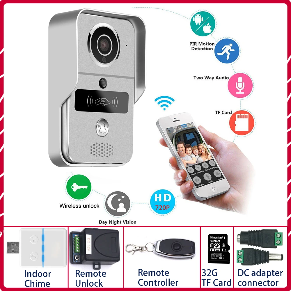 package 4 Wifi система внутренней связи IP видео дверной телефон беспроводной wifi дверной звонок с HD камерой звонок на android/ios Телефон/планшет - Цвет: package 4