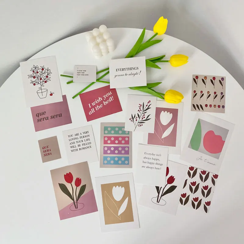 

Wall Sticker 17 Sheets Tulip Decoration Card Set Photographic Props Simple Style DIY Art Postcard Korean Warm Art Postcard