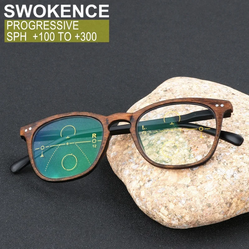 

Очки для чтения SWOKENCE из древесины прогрессивные пресбиопические очки для женщин и мужчин высокого класса близкие и дальние очки двойного н...