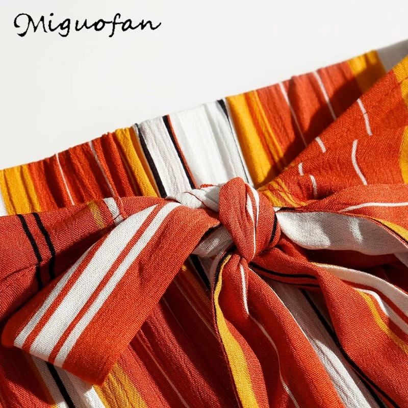 Miguofan boho свободные длинные штаны в полоску с принтом повседневные для женщин