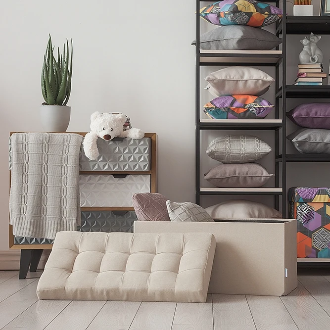 Пуф банкетка складной большой Дели Delicatex светло бежевый ящик для хранения