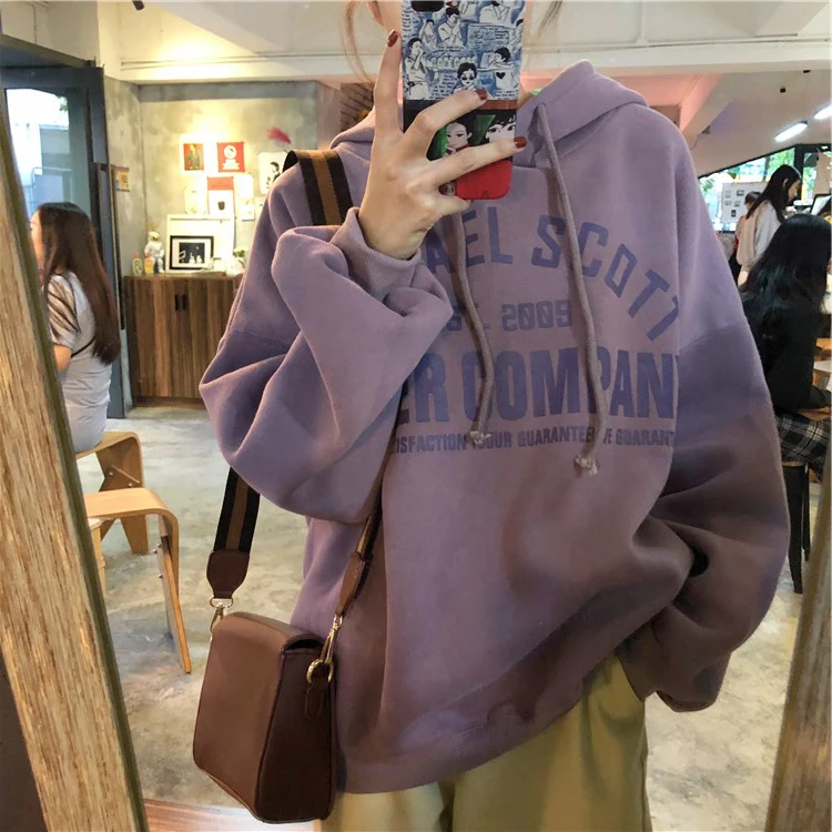 Женская толстовка Ulzzang Harajuku теплая флисовая с капюшоном свободного покроя в