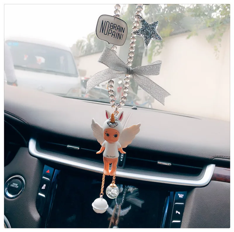 Cartoon Angel Doll Car Rearview Mirror Pendant Hanging Ornaments Auto Decoration Accessories Cupid Demon Unicorn | Автомобили и